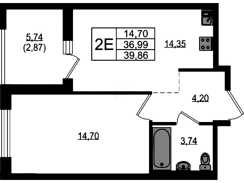 1-комнатная квартира 39.86 м², 18/23 эт., ЖК «Южная Нева»